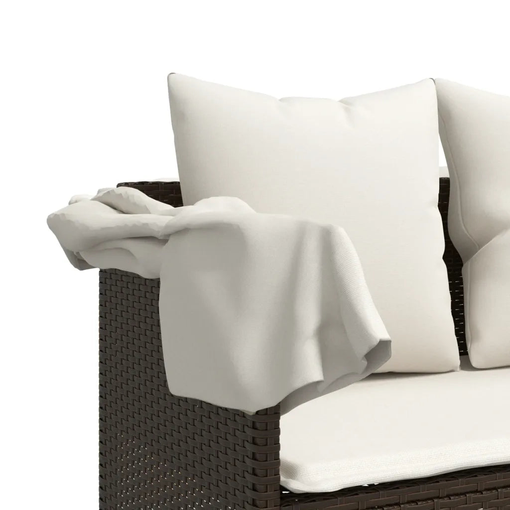 Set Divano da Giardino 5 pz con Cuscini Marrone in Polyrattan