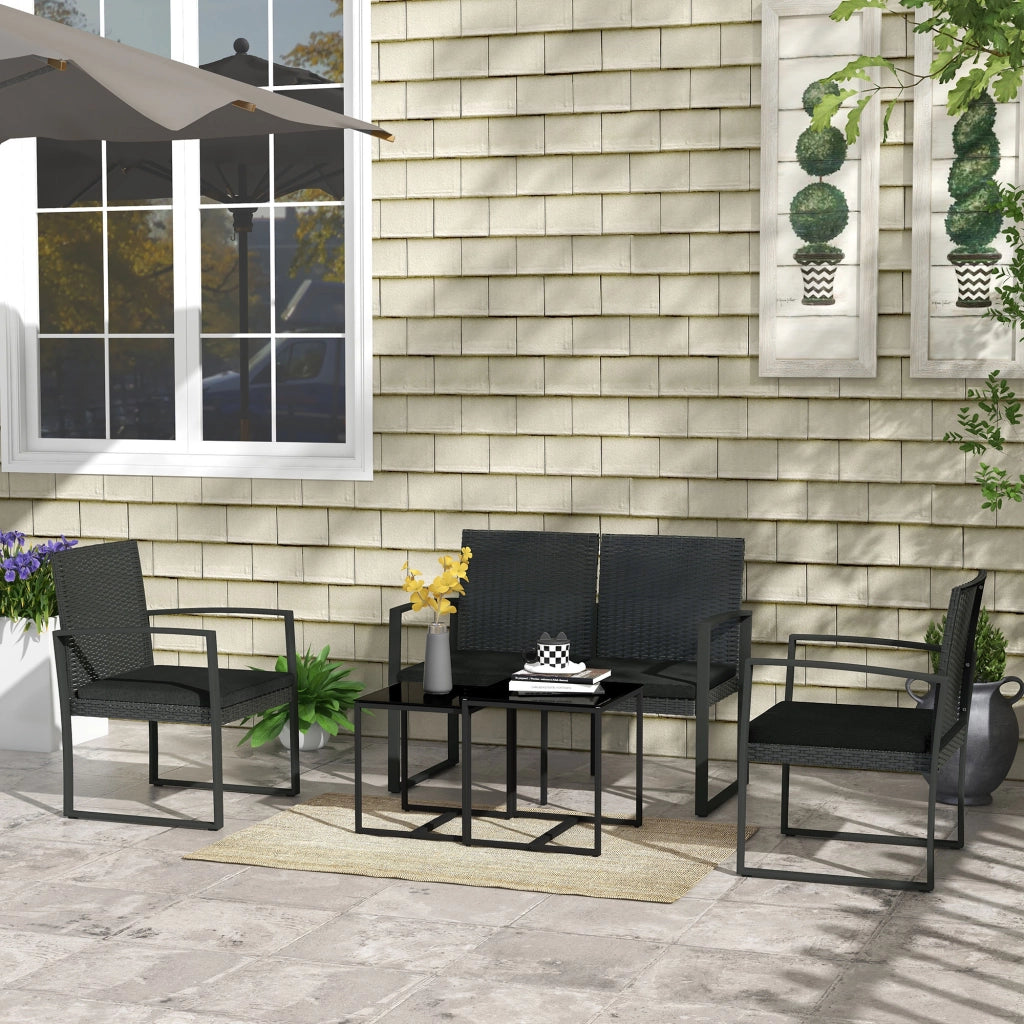 Set da giardino in polyrattan ¨C Minimal ¨C nero con 2 divani singoli, 1 divano doppio e 2 tavolini
