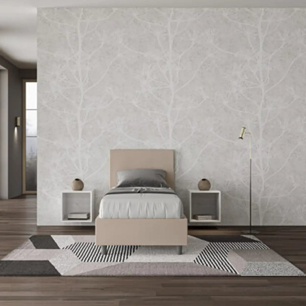 Letto singolo con rete imbottito 80x210 similpelle tortora Adele