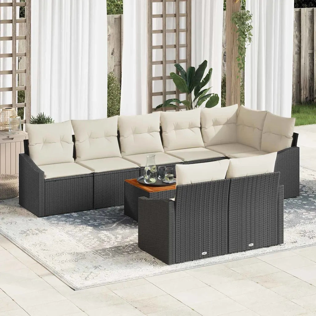 Set Divano da Giardino con cuscino 9 pcs Nero polyrattan 3347845