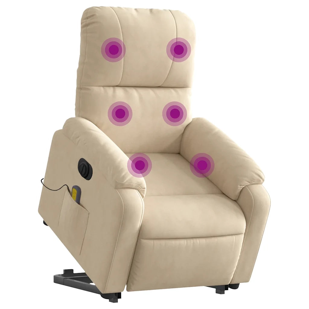 Poltrona Alzapersona Reclinabile Massaggiante Crema Microfibra