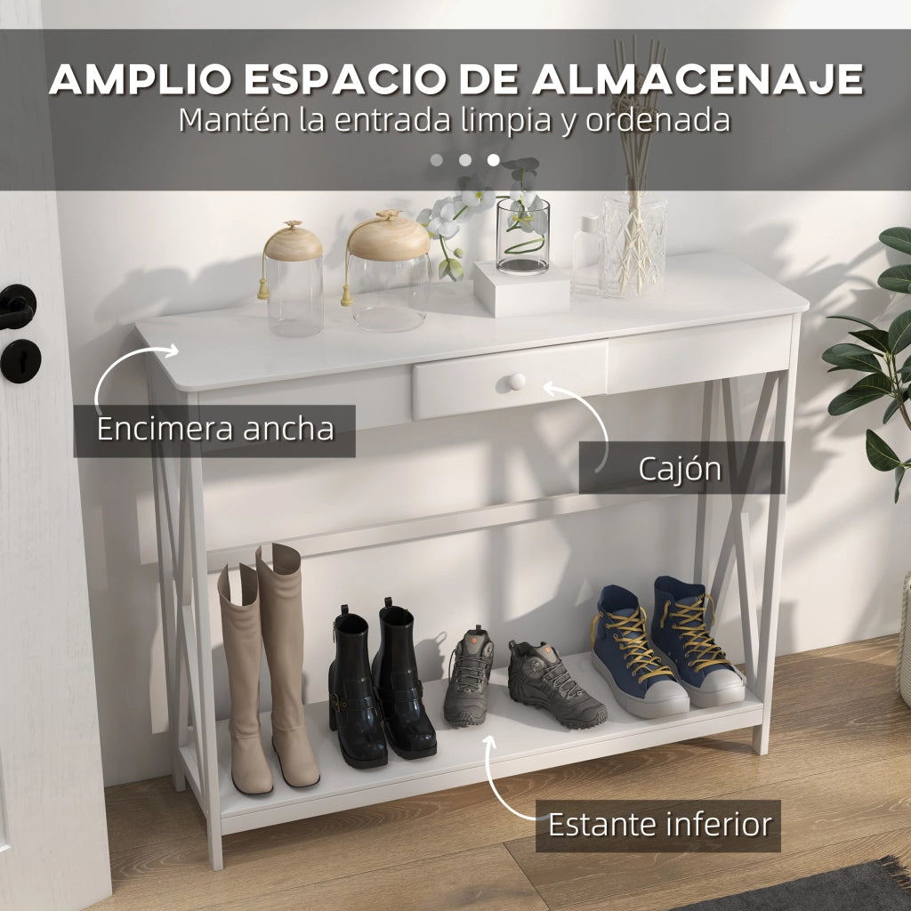 Tavolo console in legno con cassetto e ripiano ¨C zephmum ¨C 100x30x81cm bianco