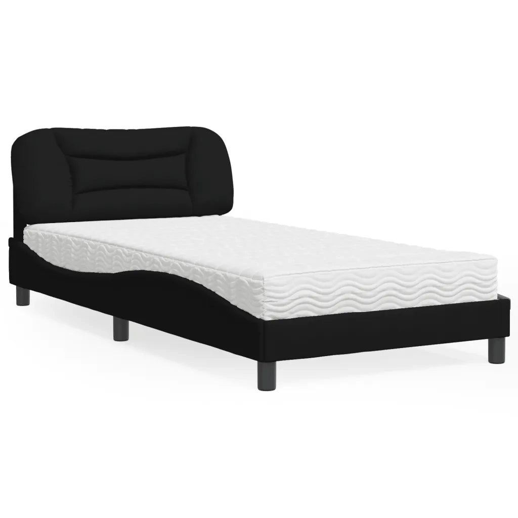 Letto con Materasso Hvar Nero 100x200 cm in Tessuto
