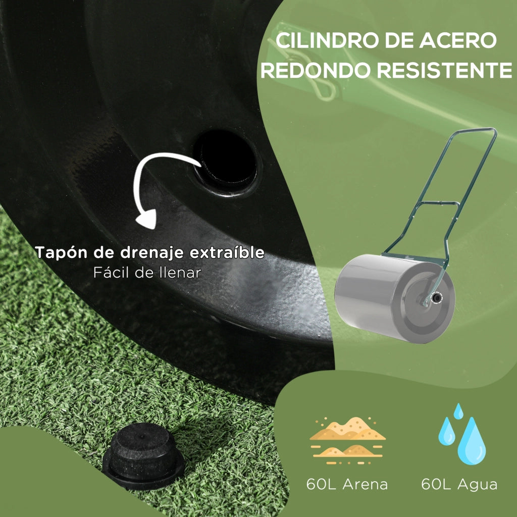 Rullo Compressore per Prato Giardino ¨C Xylo ¨C 60L Riempibile Acqua Sabbia 50cm