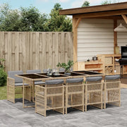 Set Pranzo da Giardino 9 pz con Cuscini Beige Misto Polyrattan
