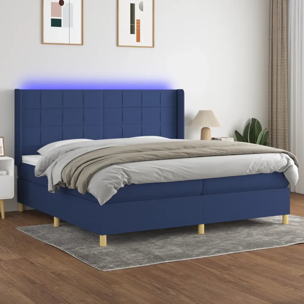 Letto a Molle Materasso e LED Blu 200x200cm in Tessuto 3138907