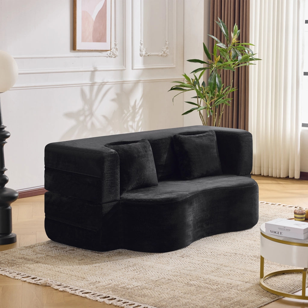 Divano letto pieghevole 2 in 1 - con funzione letto e 2 cuscini - in schiuma - nero