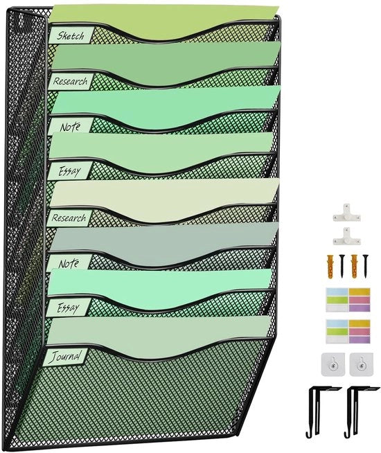 Organizzatore a 8 livelli per parete - Filetta verticale - Nero - Tessuto a rete