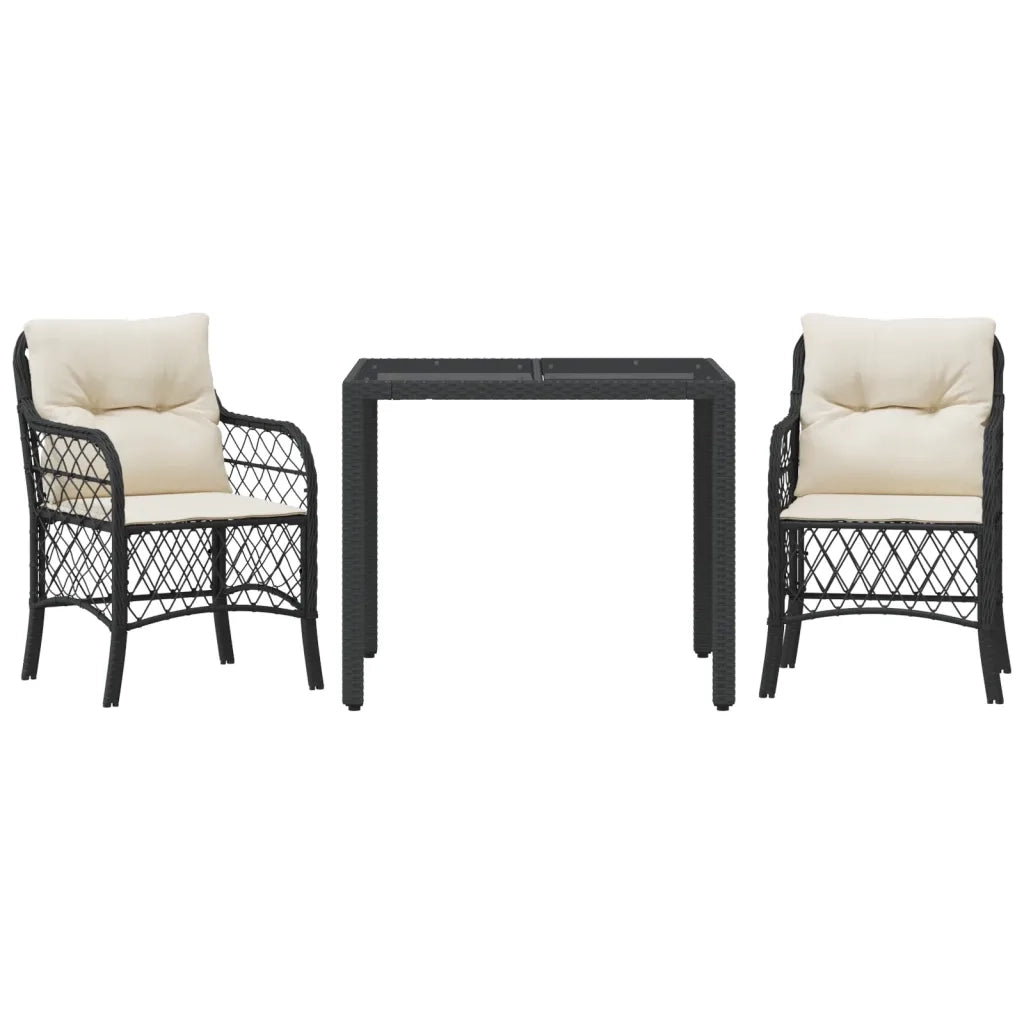 Set da Bistrò 3 pz con Cuscini Nero in Polyrattan