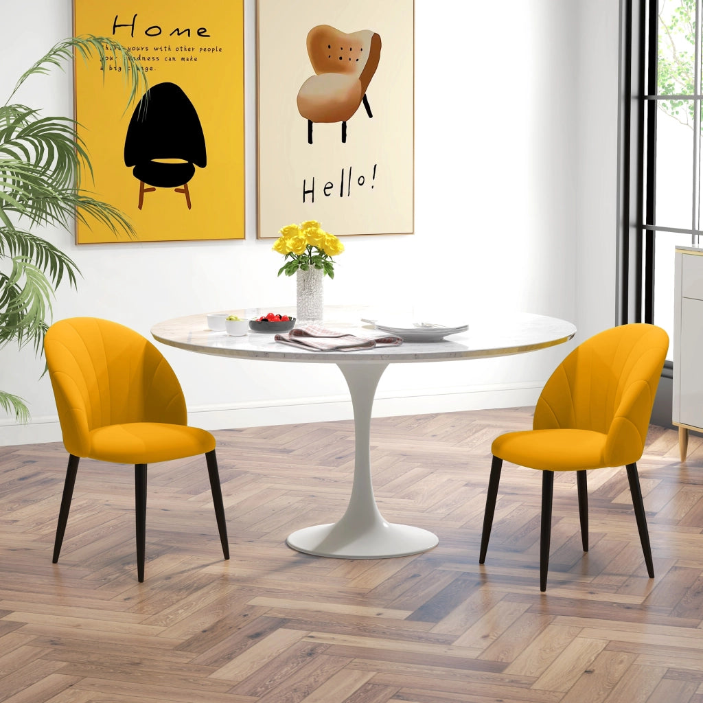 Sedia da Pranzo con Schienale a Conchiglia e Gambe in Metallo ¨C Minimal ¨C Velluto Giallo