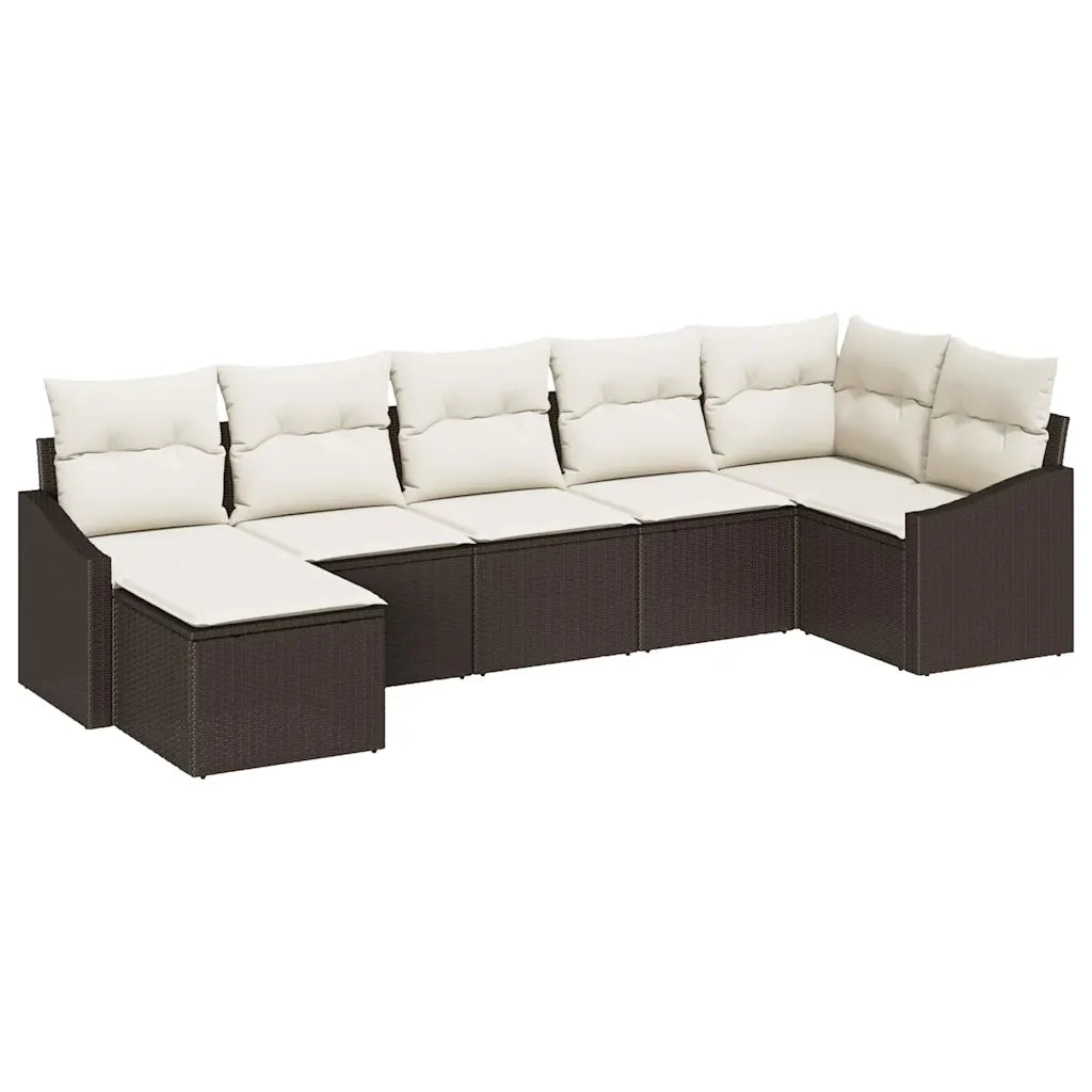Set Divano da Giardino 7 pcs Marrone e Crema polyrattan