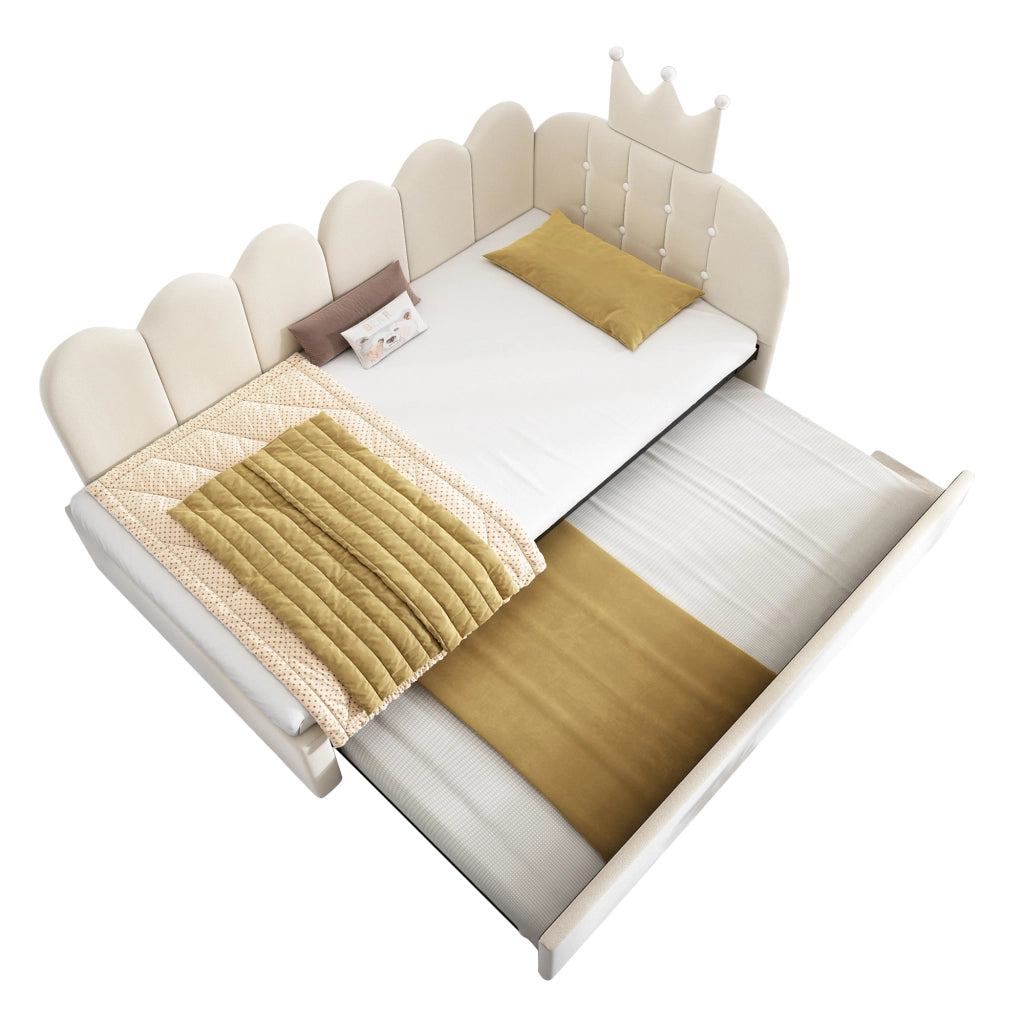Sofa letto con letto estraibile velluto beige 90x200 cm