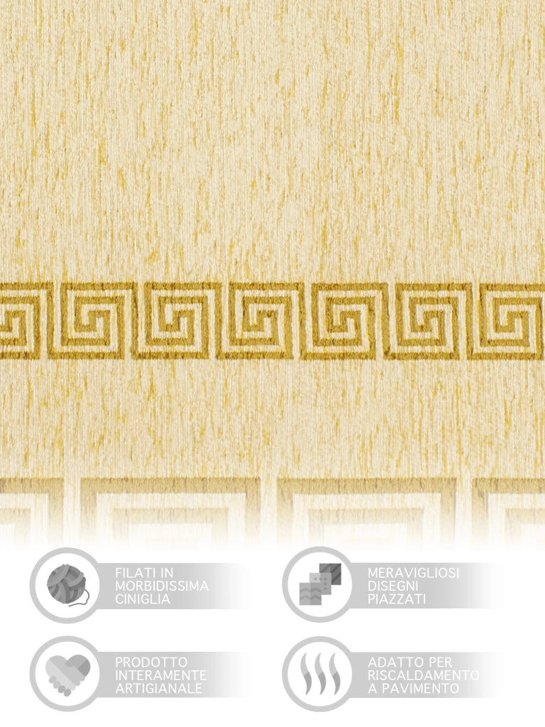 Tappeto Arredo Moderno Morbido in Ciniglia Ingresso Antiscivolo Prodotto Italiano  Soggiorno Camera Salotto Disegni Piazzati Cotone Varie Misure Grande Atena/Champagne - 65x175 cm