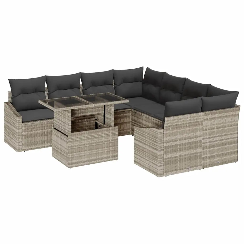 Set Divano da Giardino 9 pcs Grigio chiaro polyrattan 3348978