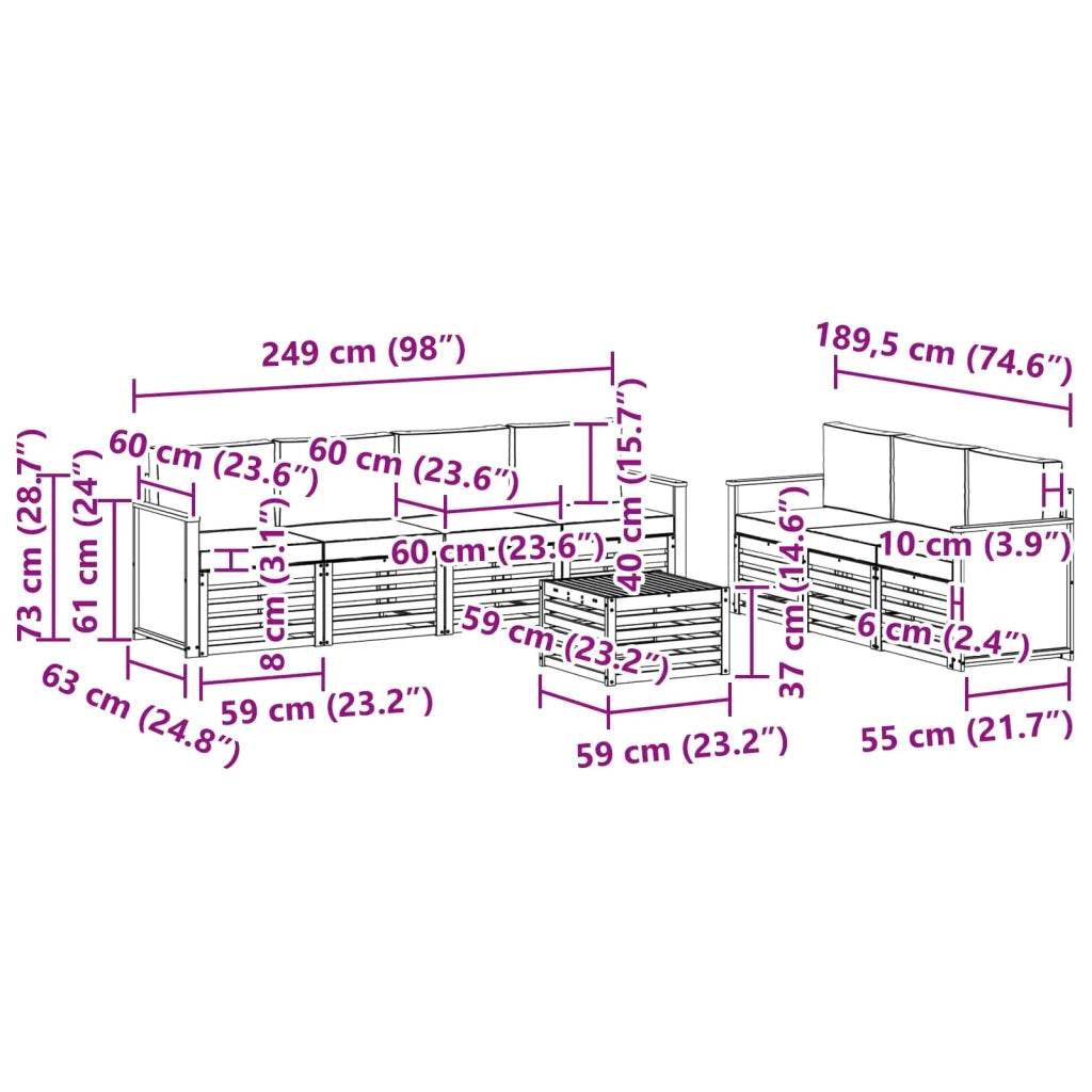 Set divani 8 pz Legno di Acacia Massello 3384102