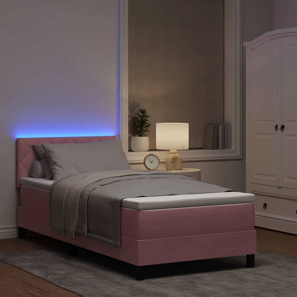 Letto a Sorgente LED con materasso Rosa 100 x 200 cm Velluto 3342703
