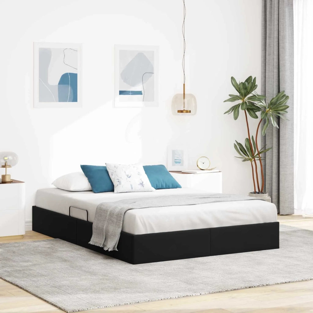 Letto ottomano con archiviazione Nero 140 x 200 cm Velluto 3442888
