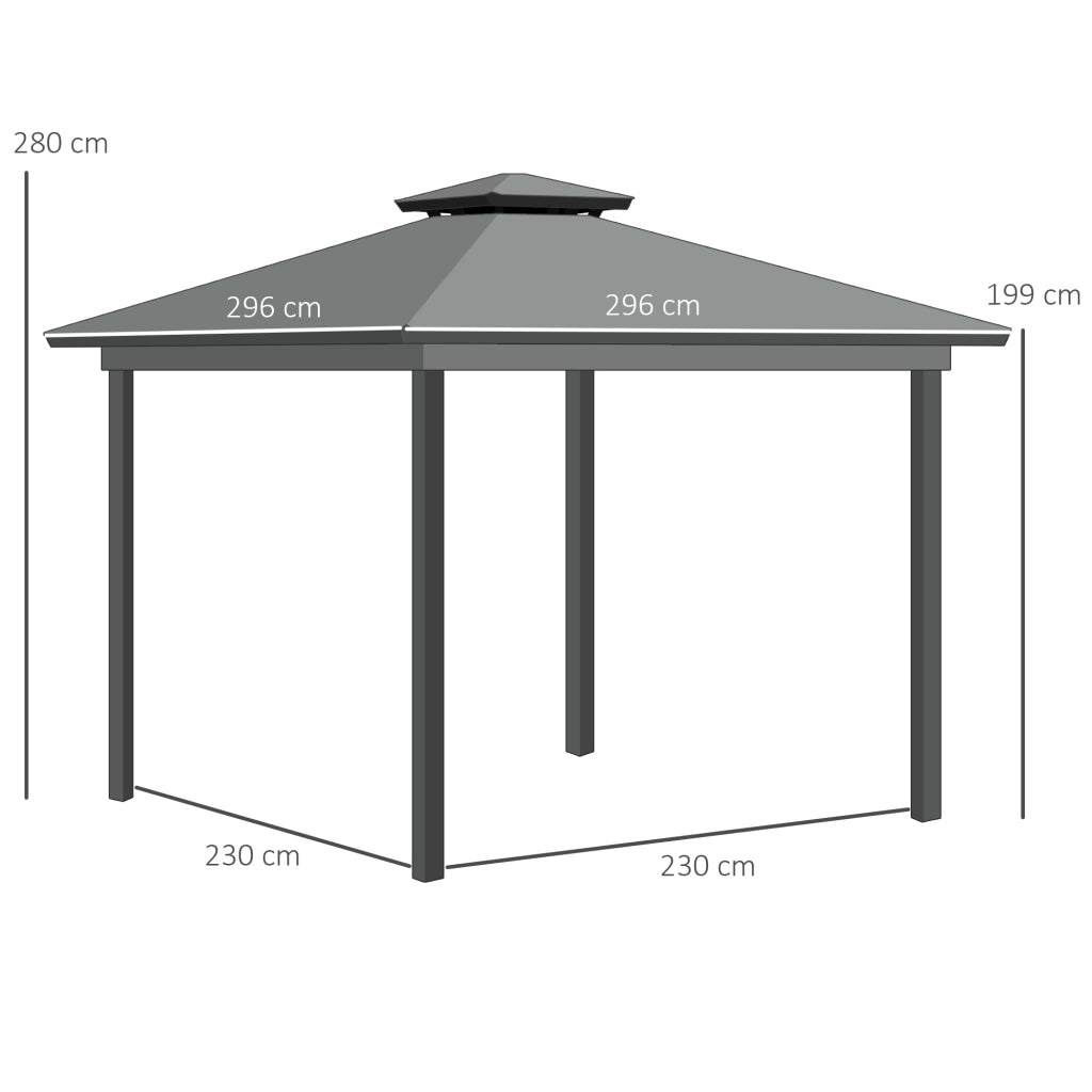 Gazebo da giardino 3x3m con 4 pareti laterali doppio tetto protezione solare ¨C Xylo ¨C Grigio
