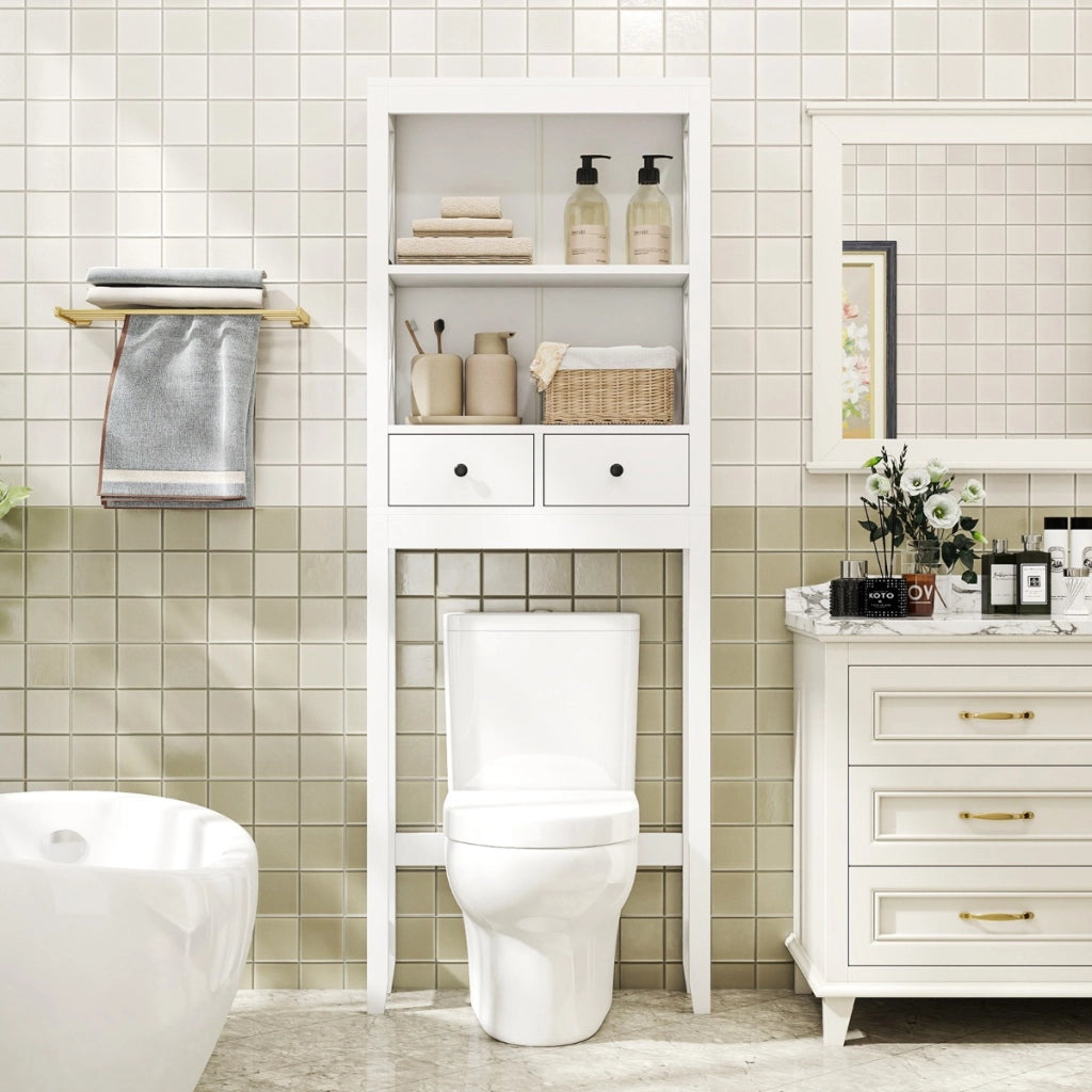Organizzatore da bagno indipendente alto 165 cm con ripiani aperti, Mensola sopra il WC per lavanderia Bianco-Armadietti da bagno