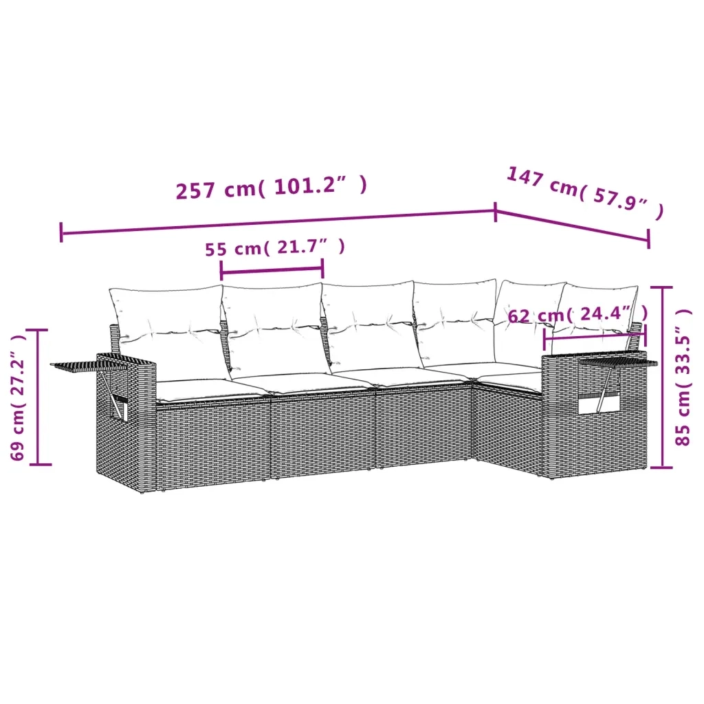 Set Divano da Giardino 5 pz | Set Salotto da Giardino con Cuscini Marrone in Polyrattan