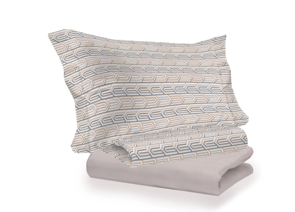 Completo Lenzuola Letto 100% Cotone Italy 3027 Disegno Henry - Singolo - Beige