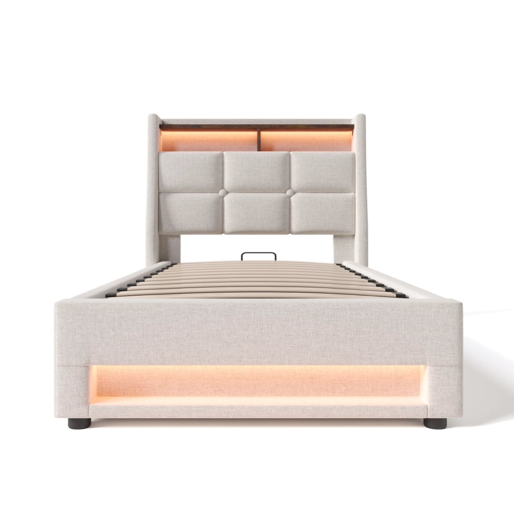 letto imbottito lino beige 90x200 cm