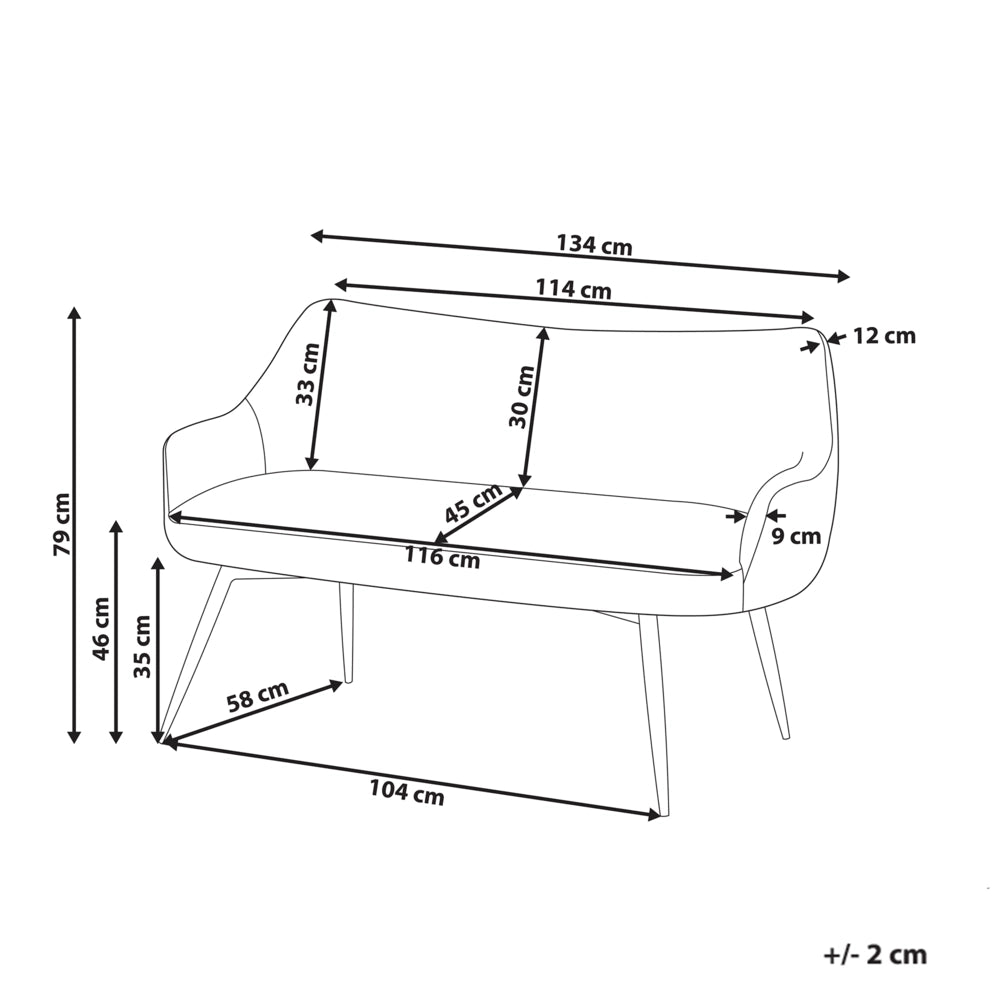Divano da cucina Marrone Dorato Tessuto poliestere Rivestimento a 2 posti Struttura in metallo Gambe nere Panca