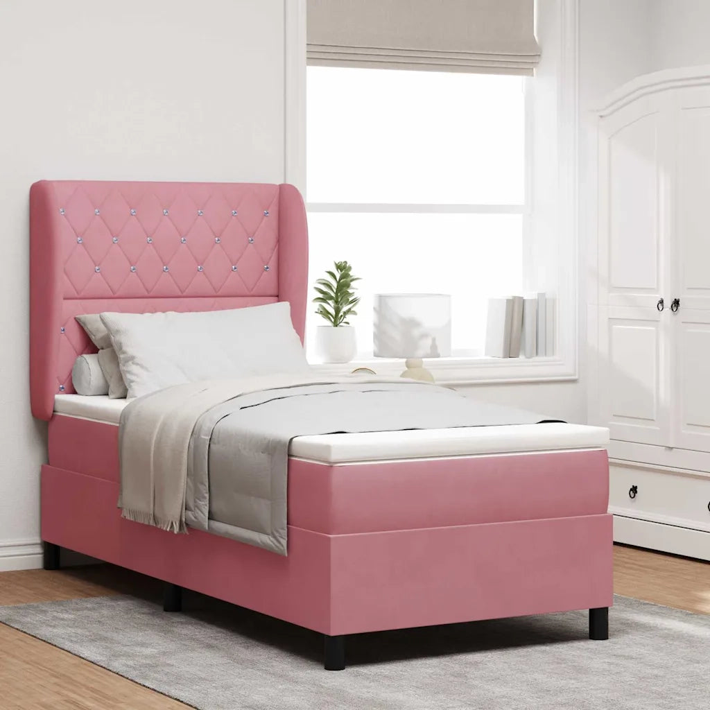 Letto a molle con materasso Rosa 200 x 90 cm Velluto 3340861