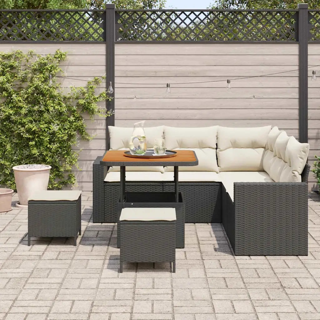 Set Divano da Giardino 9 pcs Nero e Crema polyrattan 3363560