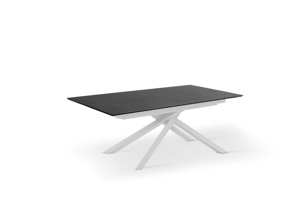 Tavolo allungabile Xavier 170-270 cm con top in HPL nero e gambe in alluminio bianco, design contemporaneo e funzionale - Om