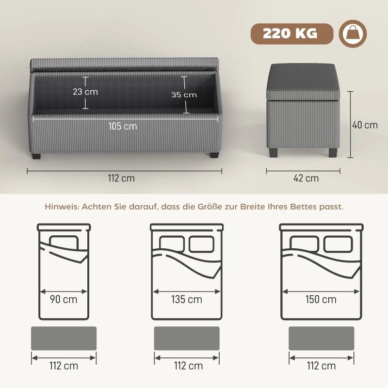 PANCHETTA Contenitore 112x42x40 cm In Cord Grigio