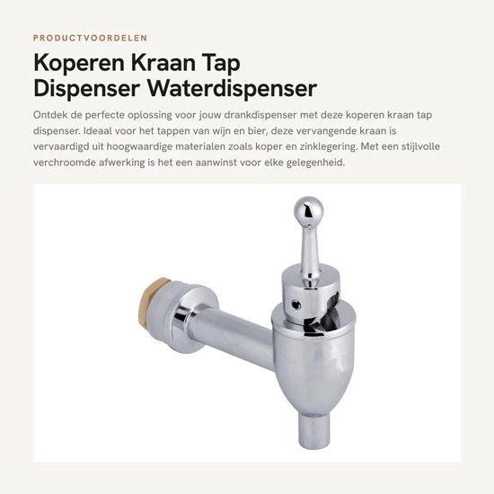 Dispensatore d'acqua con valvola sostituibile - Cromato/Alluminio - Duraturo - Resistente alla corrosione - Resistente agli urti - Incluso con guarnizioni in gomma