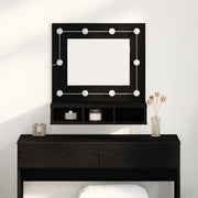 Mobiletto per specchio-Mensola con Specchio Rovere Nero 60 x 31,5 x 62 cm