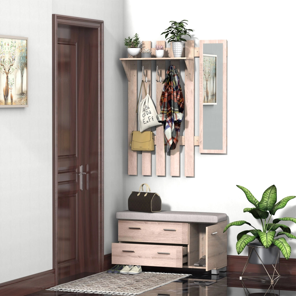Set Guardaroba Ingresso con Specchio e Scarpiera ¨C Xylo ¨C Rovere 90x21.5x116cm