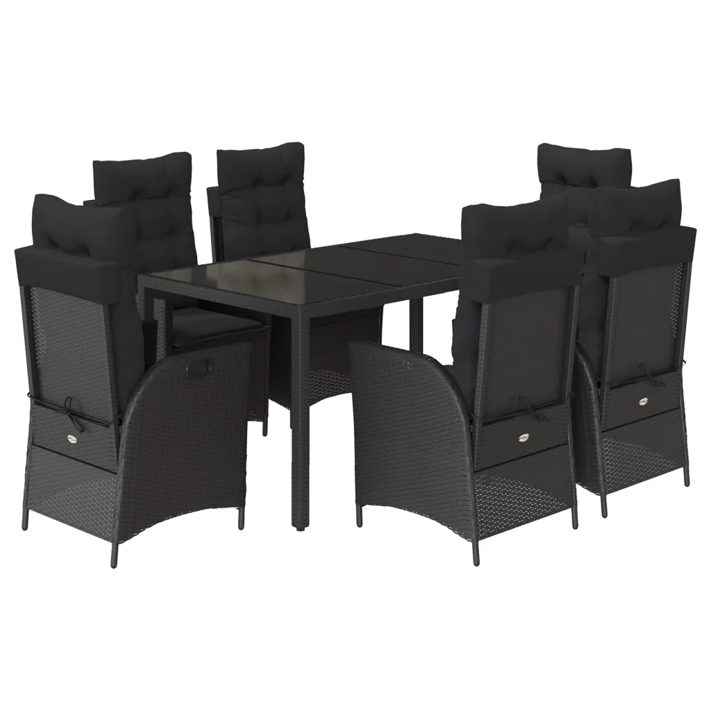 Set da Pranzo da Giardino 7 pz Nero con Cuscini in Polyrattan 3213072