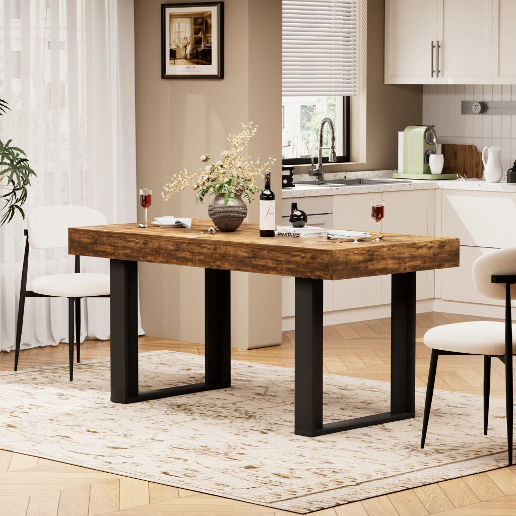 TAVOLO Allungabile 120-160 cm in Legno Effetto Rustico Marrone e Nero