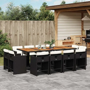 Set da Pranzo da Giardino 13pz con Cuscini Nero in Polyrattan 3211227