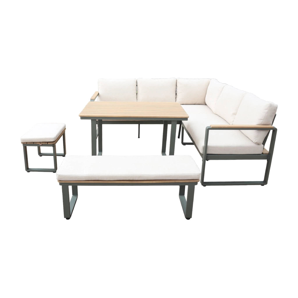 Salotto da giardino in legno di acacia e alluminio, 8 posti, verde