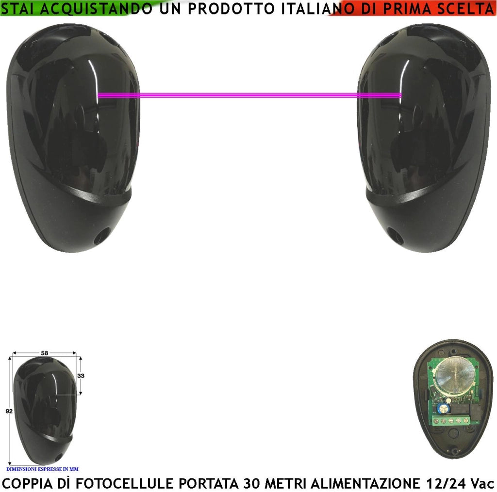 Coppia Fotocellula Portata 30 Metri Lineari Protezione Passaggio Automatismo Cancello Elettrico Allmatic Montaggio a Parete o Palina Alimentazione 12/24 Vac