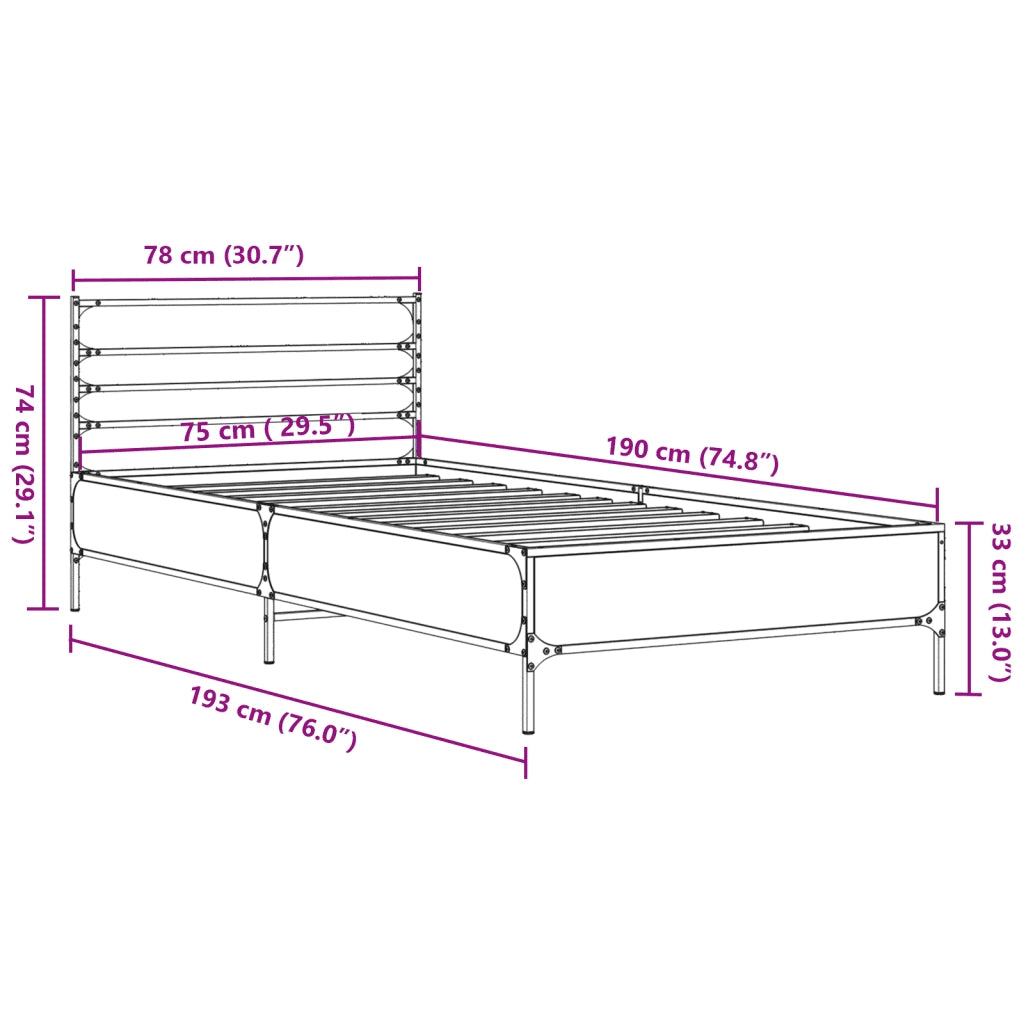 Giroletto Grigio Sonoma 75x190cm in Legno Multistrato e Metallo 845625