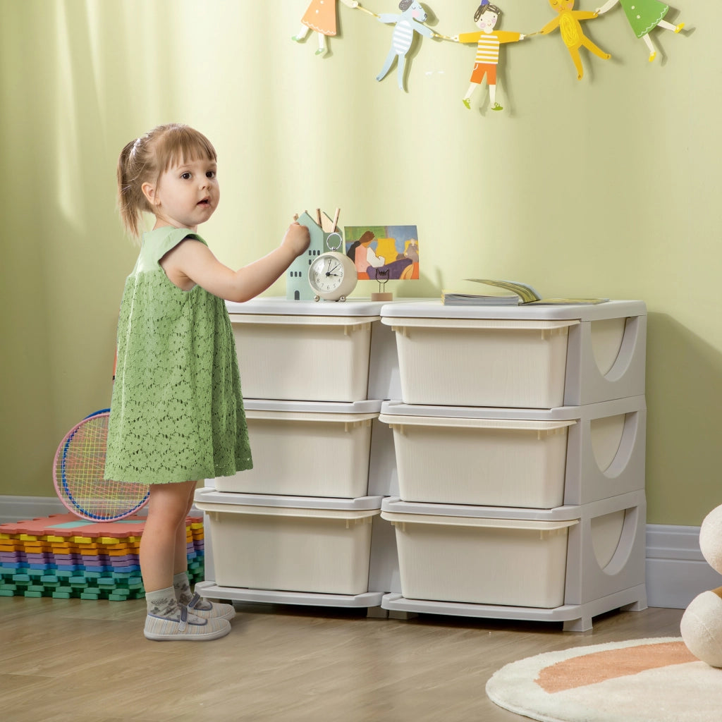 Cassettiera per bambini con 6 cassetti e scatole plastica ¨C Minimal ¨C crema 75x37x56,5cm