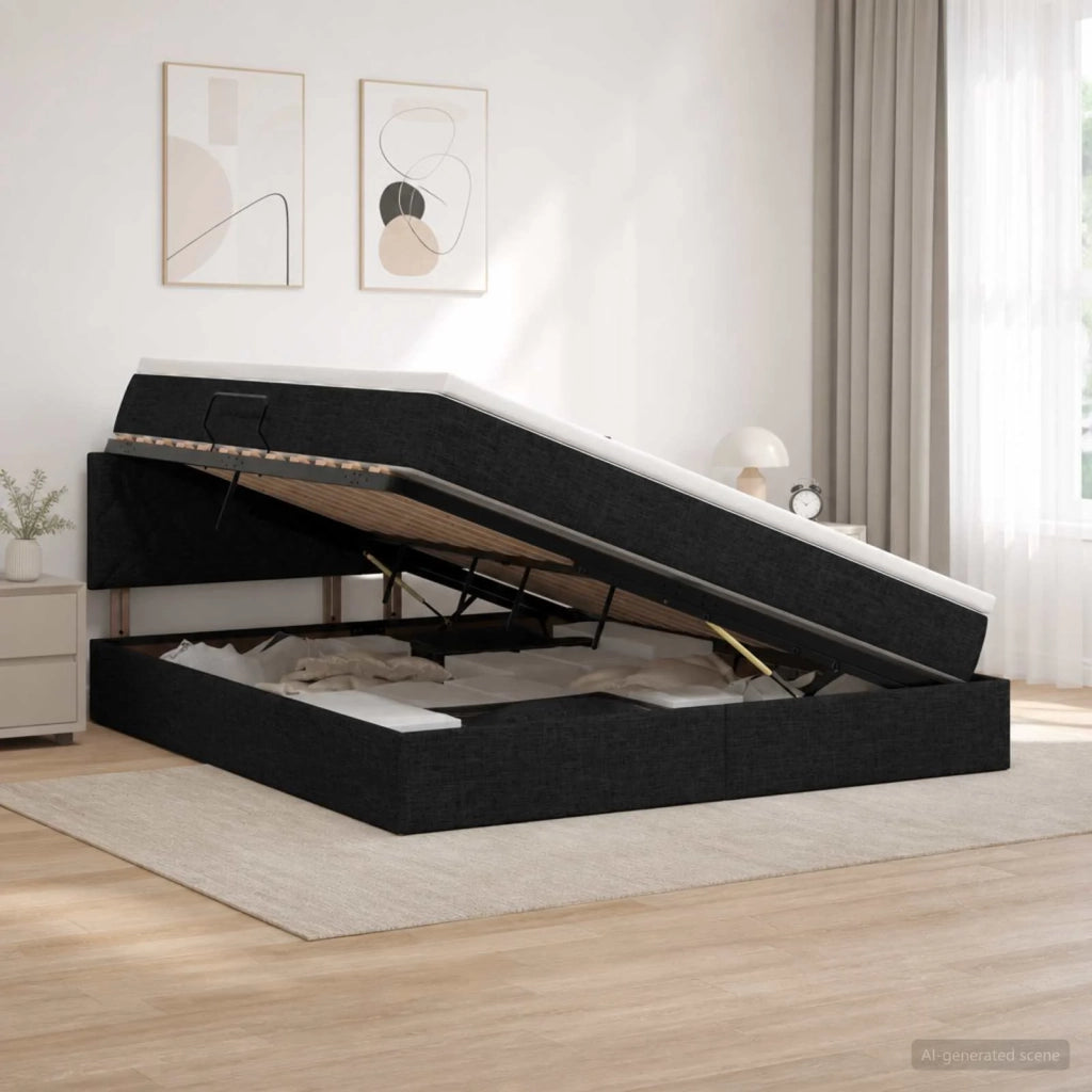 Letto con contenitore LED e materasso Nero 160 x 200 cm Tessuto 3459137