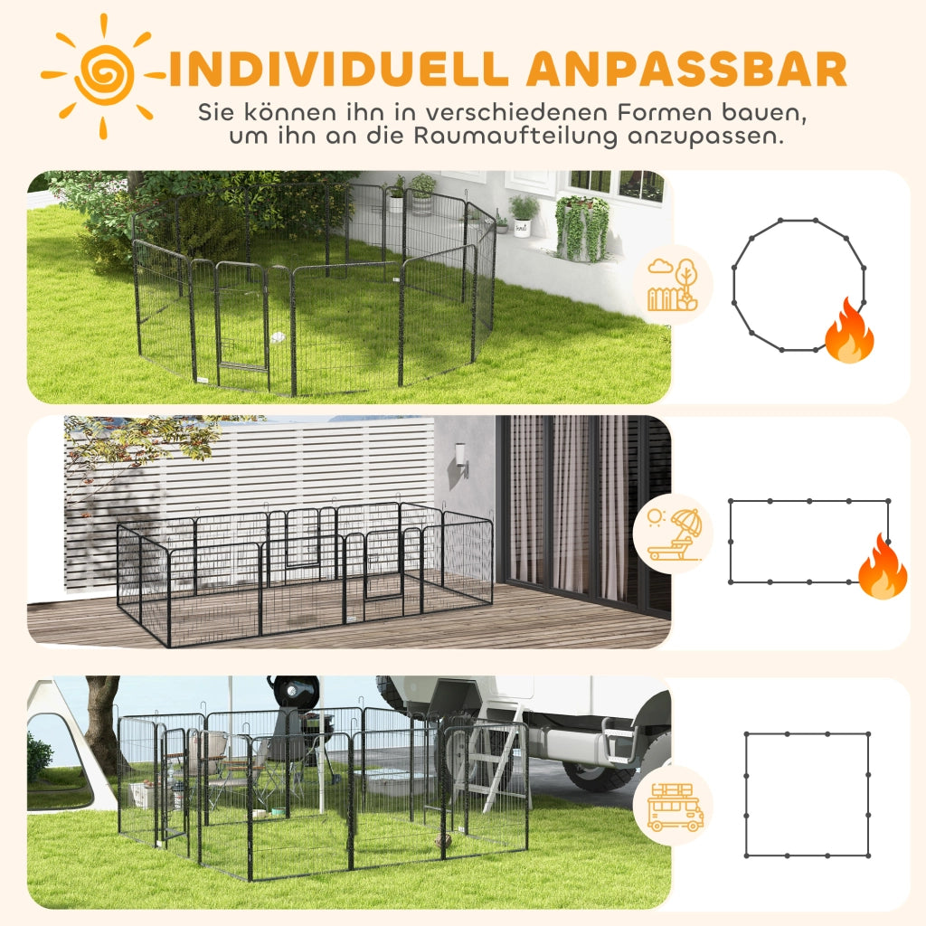 Recinto per cani 12 pezzi pieghevole con 2 porte ¨C Minimal ¨C Grigio 80x100 cm