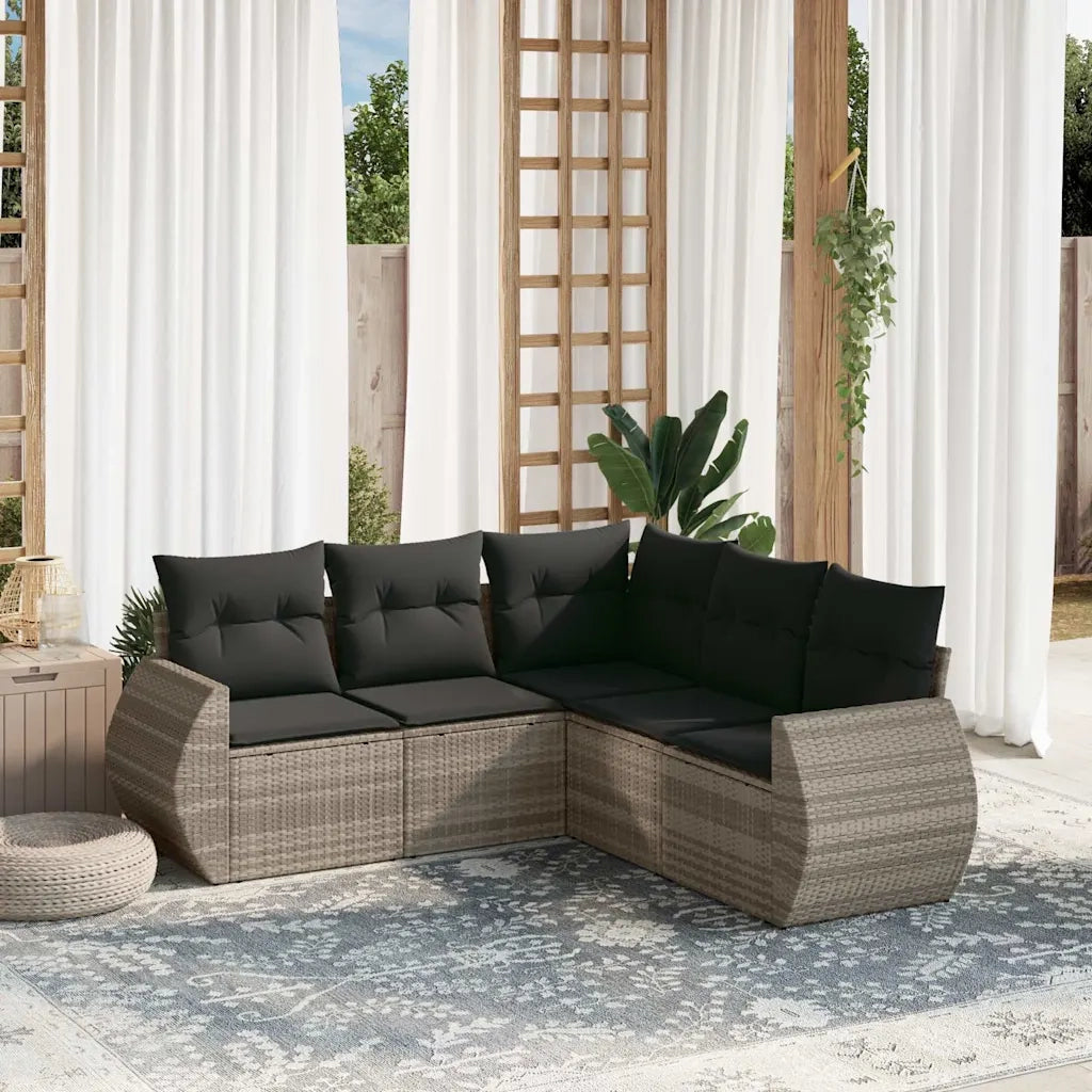 Set Divano da Giardino 5pz | Set Salotto da Giardino con Cuscini Grigio Chiaro Polyrattan
