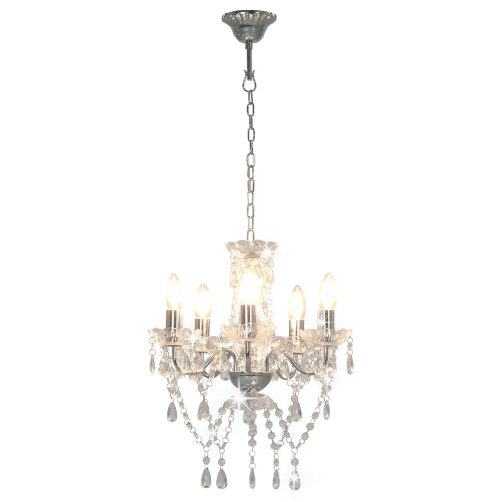 Lampadario con Perline di Cristallo Argento Tondo 5 E14 281601