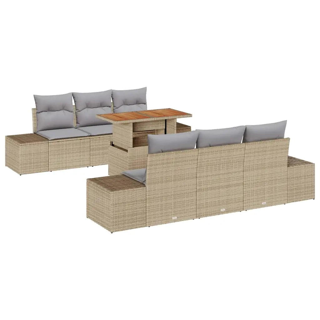 Set Divano da Giardino 7 pcs Beige Poly Rattan
