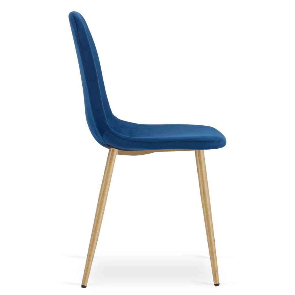 Sedia Padva in Velluto Blu con Gambe Effetto Rovere