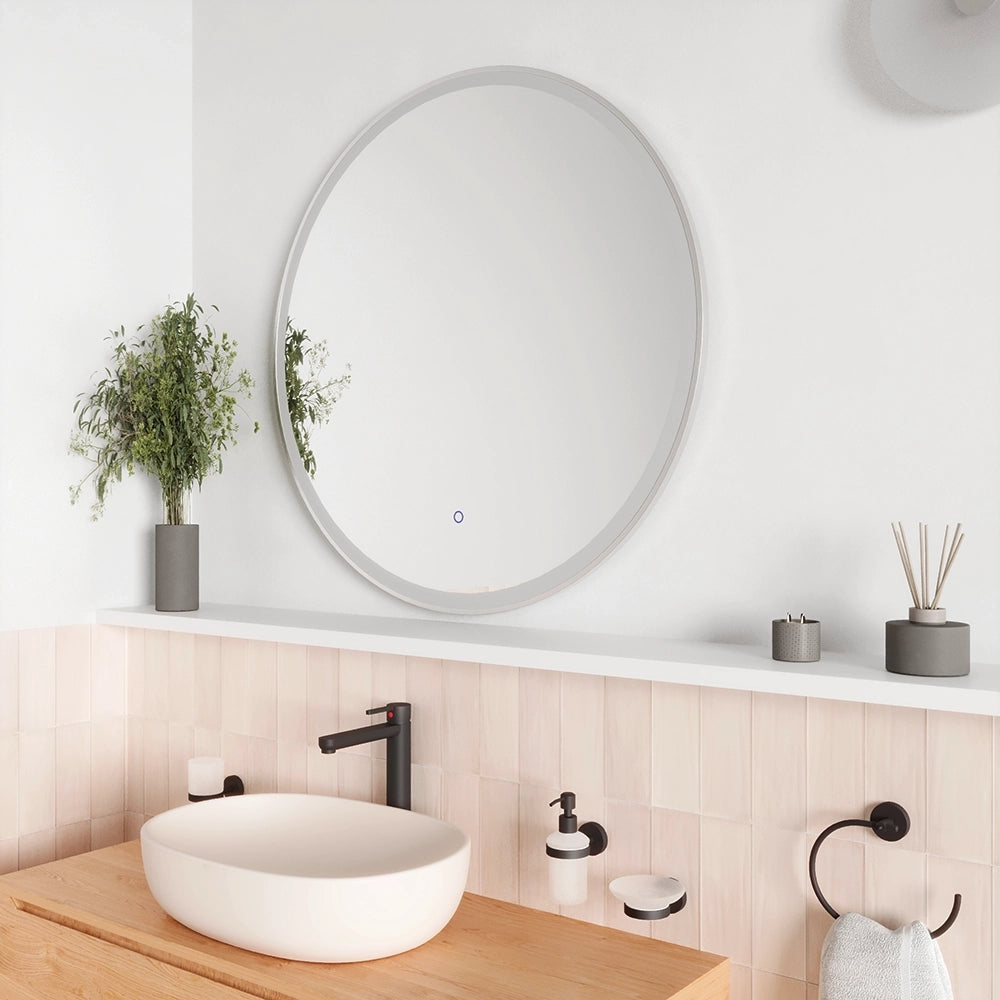 Specchio led tondo Ø 100 cm cornice bianco opaco touch screen luce calda/fredda
