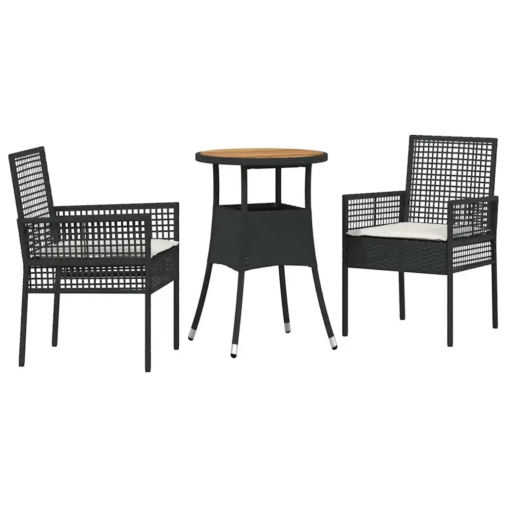Set da Pranzo per Giardino 3 pcs Nero polyrattan 3334951