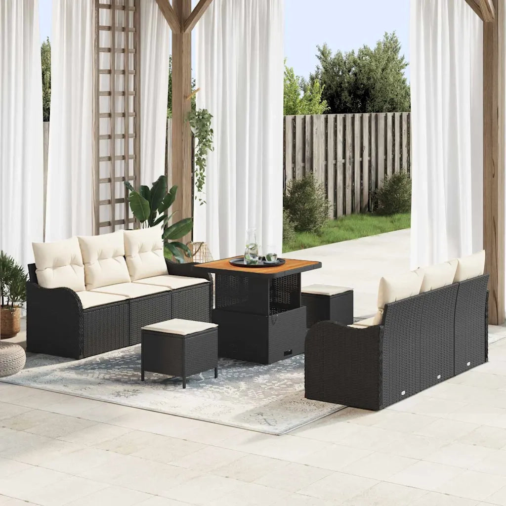 Set Divano da Giardino con cuscino 9 pcs Nero polyrattan 3362215